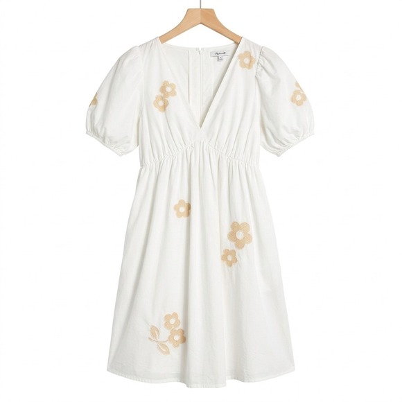 Madewell Dresses & Skirts - Madewell Annamarie White Puff Slee Mini Dress 100% Cotton Floral Women's Size 10